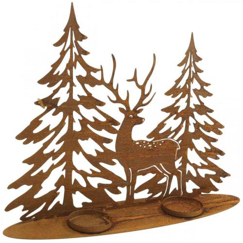 Product Candlestick window decoration deer in the forest rust decoration 38x30cm