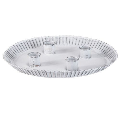 Candle plate cake tin with 4 candle holders white Ø25cm