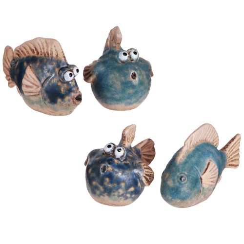 Small Fishes Funny Ceramic Decoration Blue Assorted 6-9cm 4 Pcs