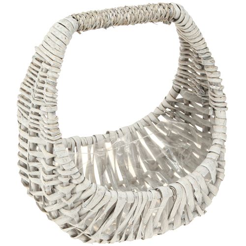 Product Basket with handle, wicker basket, washed grey, H43/34/27cm, set of 3