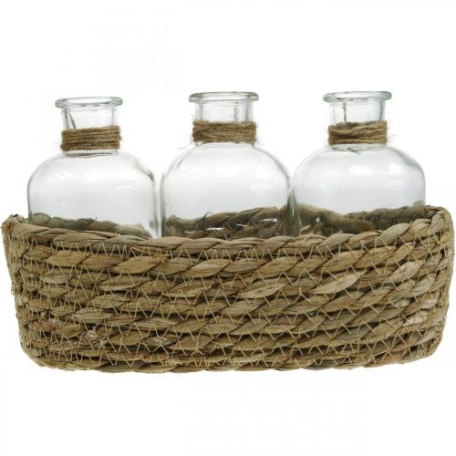 Product Decorative basket with 3 bottles table decoration seagrass natural 22×11.5×14cm