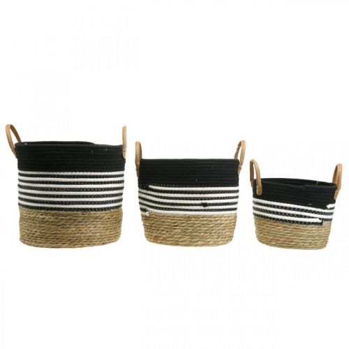 Product Handle basket, order helper, plant basket, utensil black and white, natural Ø32/28/23cm H30/25/19cm set of 3