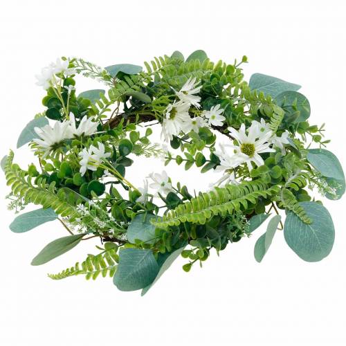 Product Artificial eucalyptus wreath with fern, cape daisies and jasmine, door wreath, decorative wreath, table decoration