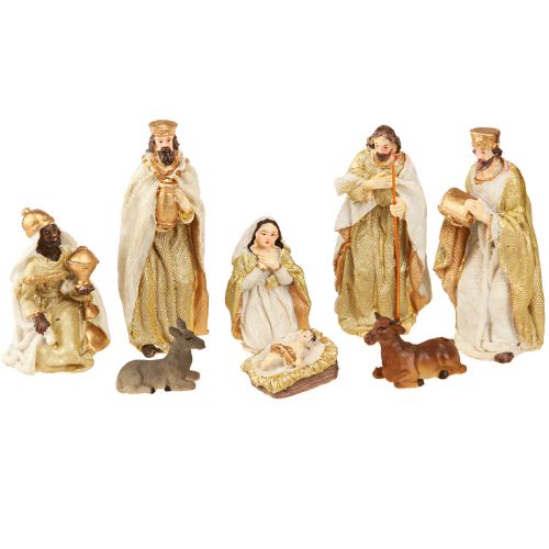 Nativity Figures Set 8 Figures Cream Gold Handpainted 6-12.5cm