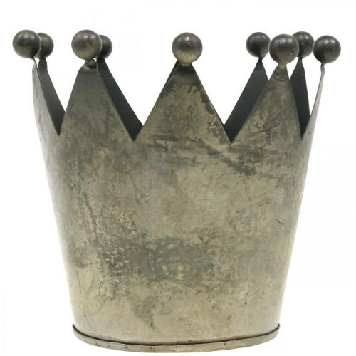 Product Deco crown antique look gray metal table decoration Ø12.5cm H12cm