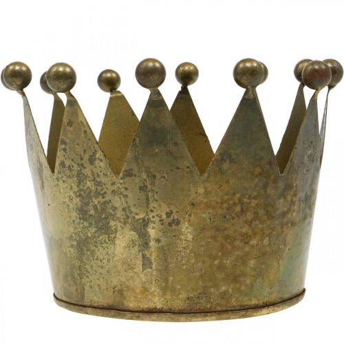 Product Deco crown antique brass look metal table decoration Ø14cm H9cm