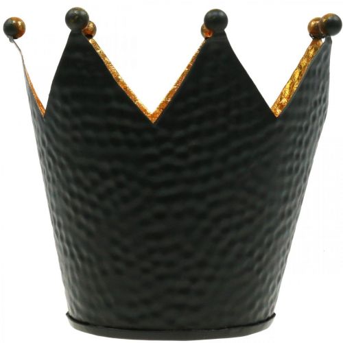 Floristik24 Tealight holder crown black gold table decoration metal H13.5cm