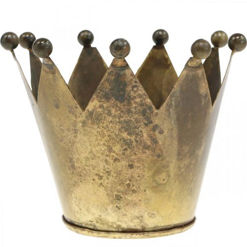 Product Crown metal antique look brass tealight holder Ø10cm H8cm