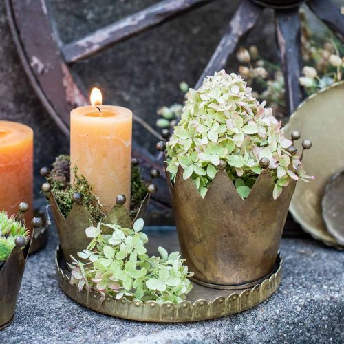 Product Crown tealight holder metal antique brass look Ø12.5cm H11.5cm