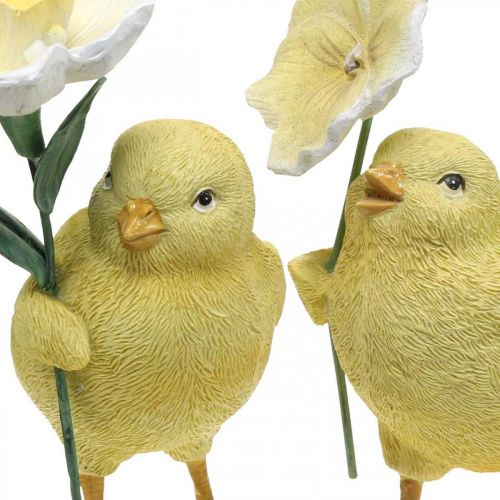 Floristik24 Happy Easter chicks, chicks with flowers, Easter table decorations, decorative chicks H11/11.5cm, set of 2