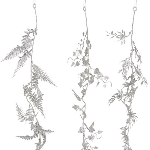 Artificial Garland Silver Glitter Fern Leaf Garland 180cm 3pcs