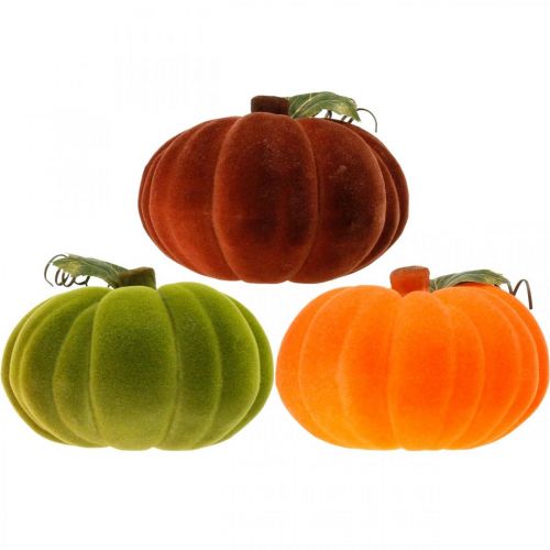 Product Decorative pumpkin flocked mix orange, green, red autumn decoration 16cm 3 pcs