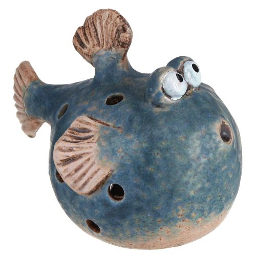 Puffer Fish for Tealight Ceramic Decoration Fish Blue 15cm 2pcs