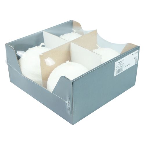 Product Winter Magic Ball Candles White Snowball Effect Ø10cm Set of 4 for Festive Decoration