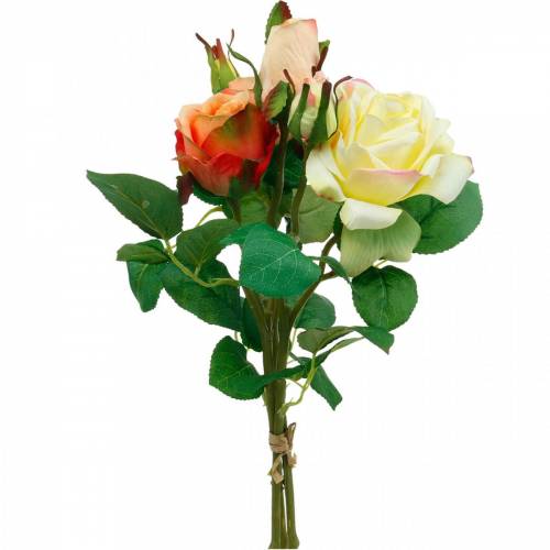 Product Artificial flowers, bouquet of roses, table decorations, silk flowers, artificial roses yellow-orange