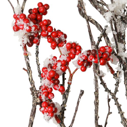 Product Artificial branch long snowy branch with berries red 130cm