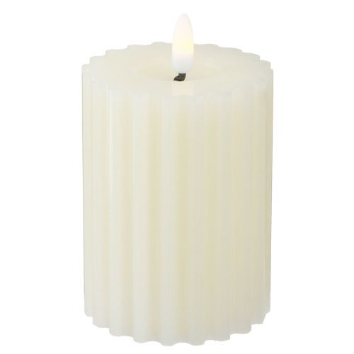 Product LED candles with timer wax grooved candles 7.5/10cm cream 2pcs