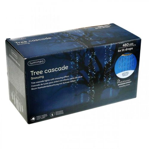 Product Light cascade with snow effect, winter decoration Advent, LED lights 6 strands cold white 480 L60/80/100cm