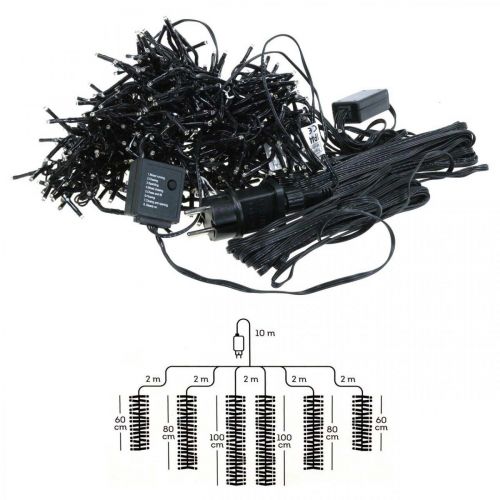 Product Light cascade with snow effect, winter decoration Advent, LED lights 6 strands cold white 480 L60/80/100cm