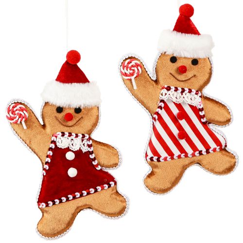 Gingerbread Man Christmas Decoration for Hanging Brown H21cm 2pcs