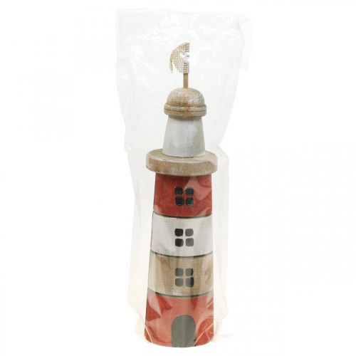 Product Wooden lighthouse maritime wooden decoration red white H30.5cm