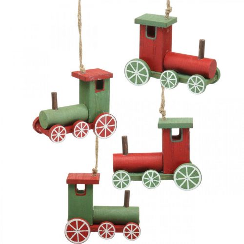 Product Locomotive Christmas tree decorations wood red, green 8.5 × 4 × 7cm 4pcs