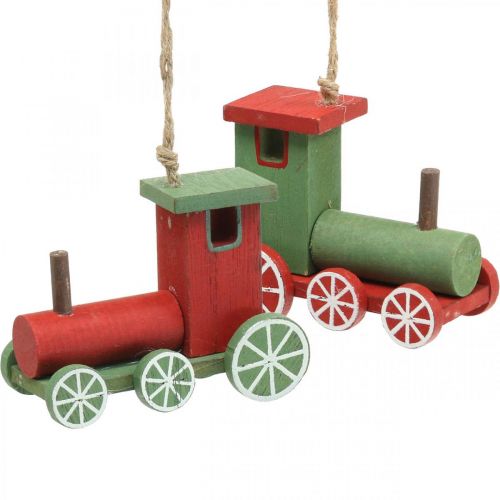 Product Locomotive Christmas tree decorations wood red, green 8.5 × 4 × 7cm 4pcs