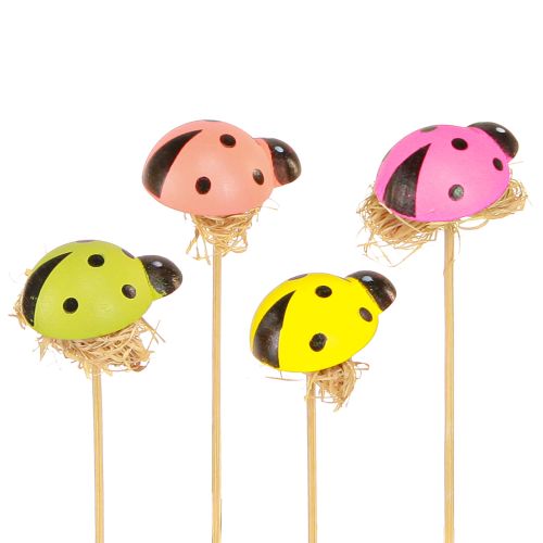 Ladybug Decoration Flower Plugs Wood Colored 3.5cm 24 Pcs