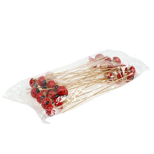 Product Ladybug on wooden stick with sisal decor 3.5cm 24 pcs