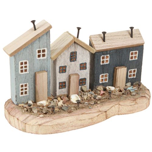 Maritime Decoration Houses Wood Fishing Village Blue White 26×16×10cm