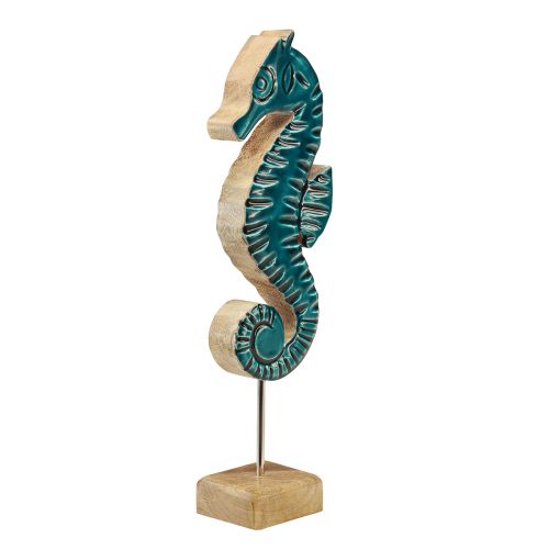 Product Maritime decoration seahorse on stand mango wood turquoise 19,5cm