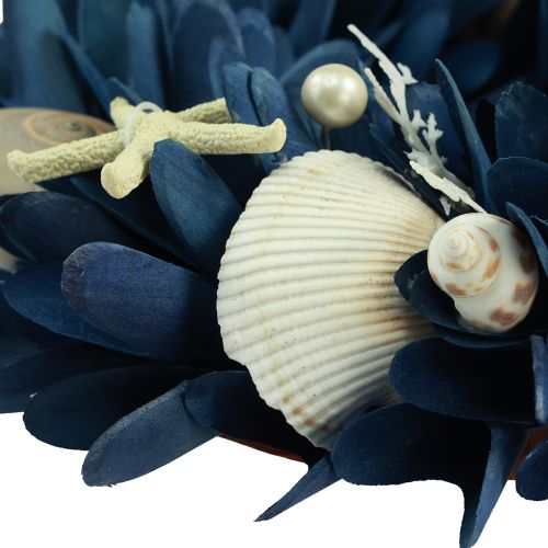 Product Maritime decorative wreath with shells blue natural colors Ø27cm