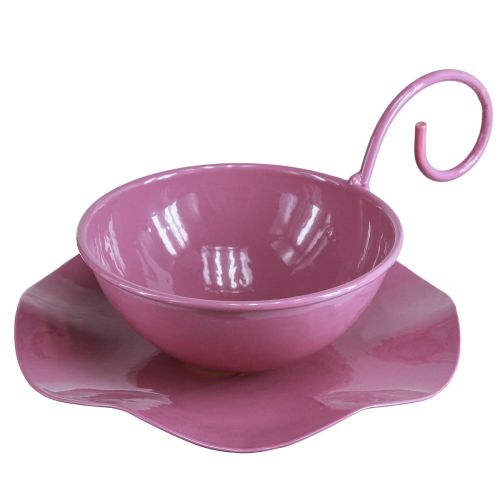 Product Metal decorative cup with saucer pink H8cm Ø11.5cm 2pcs