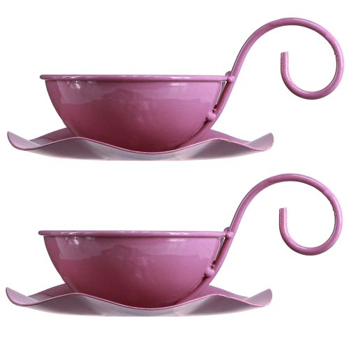 Product Metal decorative cup with saucer pink H8cm Ø11.5cm 2pcs