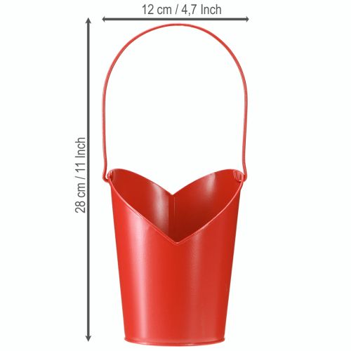 Product Metal planter heart decoration with handle red Ø12cm H15/9cm