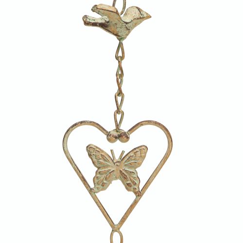 Product Metal wind chime with heart and bell garden decoration antique 72cm