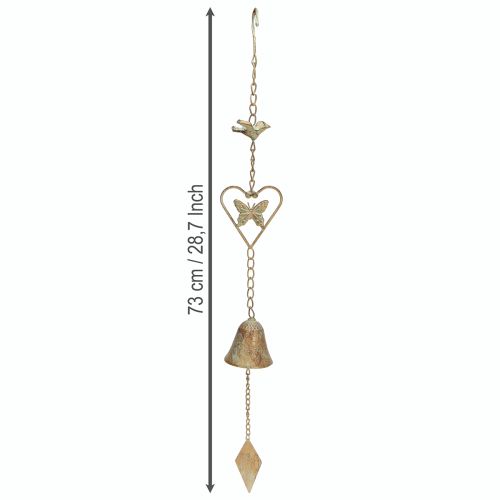 Product Metal wind chime with heart and bell garden decoration antique 72cm