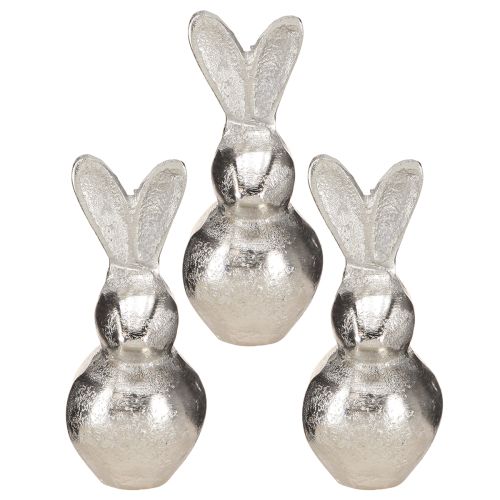 Product Decorative Bunny Silver – Modern Easter figure made of metal for stylish spring decoration 11cm 3 pcs