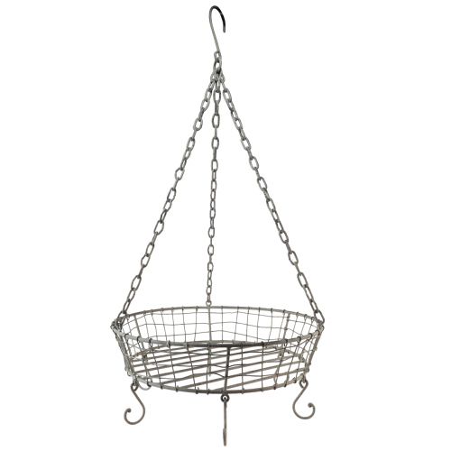 Metal hanging basket with hook grey vintage Ø39.5cm