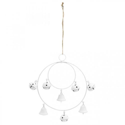 Product Ring with bells, Advent decoration, ring wreath, metal decoration for hanging White H22.5cm W21.5cm