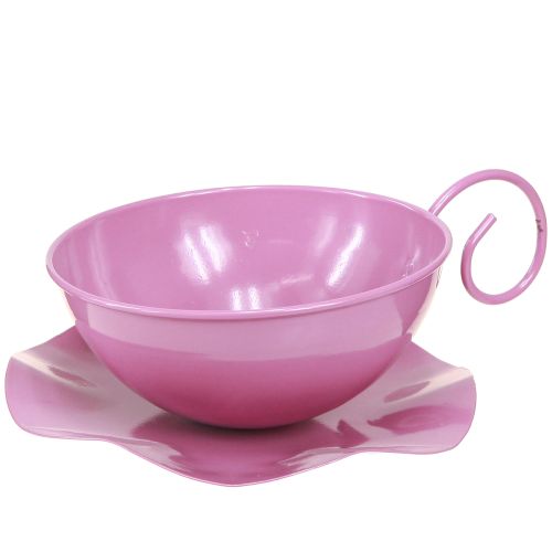 Floristik24 Metal cup Ø16cm H9cm decorative cup with saucer pink 2pcs