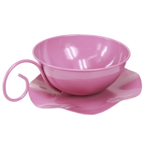 Product Metal cup Ø16cm H9cm decorative cup with saucer pink 2pcs