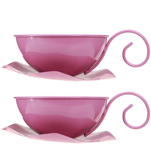 Product Metal cup Ø16cm H9cm decorative cup with saucer pink 2pcs