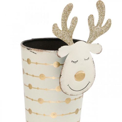 Product Reindeer plant pot, Advent decoration, metal decoration, planter for Christmas white, golden H28cm Ø8.5cm