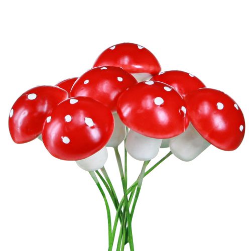 Product Mini toadstools on wire red white decorative mushrooms Ø2cm 48 pcs