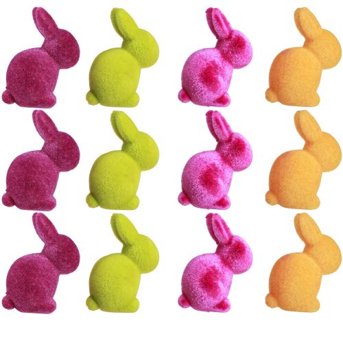 Product Mini Bunnies Colorful Easter Bunnies Flocked Assorted H6cm 12 pcs