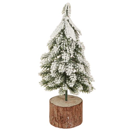 Mini Christmas Tree Wooden Base Green White Ø8cm H18cm 3pcs