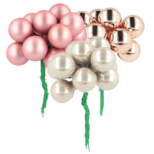 Product Mini Christmas balls glass mirror berries pink cream Ø20mm 140 pcs