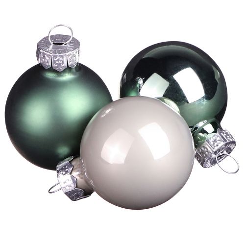 Floristik24 Mini Christmas balls glass green mother of pearl grey Ø3cm 22 pcs