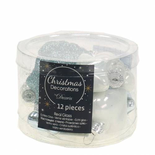 Floristik24 Mini Christmas tree decorations mix assorted glass white, blue 12pcs